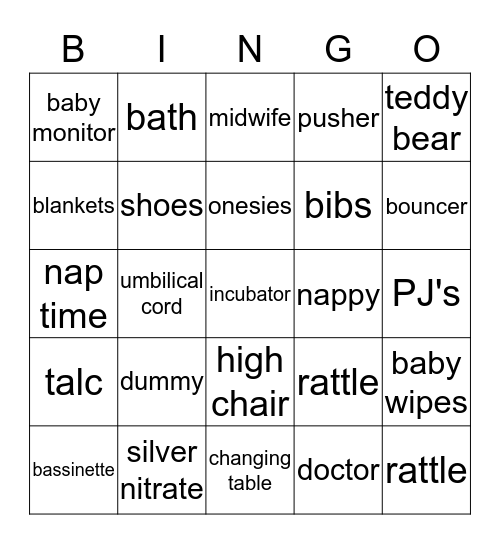 Baby Shower Bingo Card