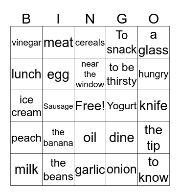 La comida Bingo Card