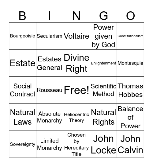 Enlightenment - Absolutism Bingo Card