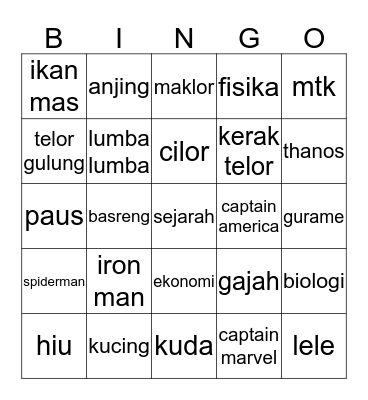 Untitled Bingo Card