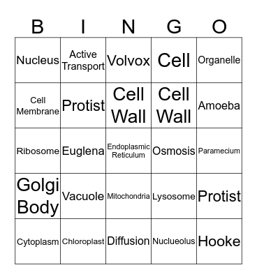 Cell Organelle Bingo Card