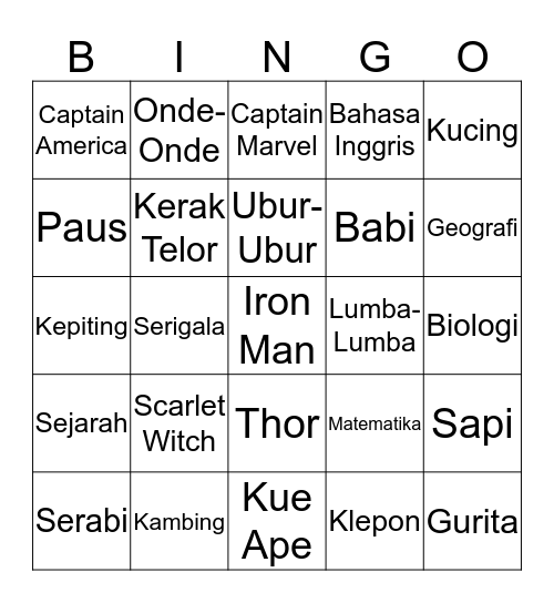 Pengen menang Bingo Card