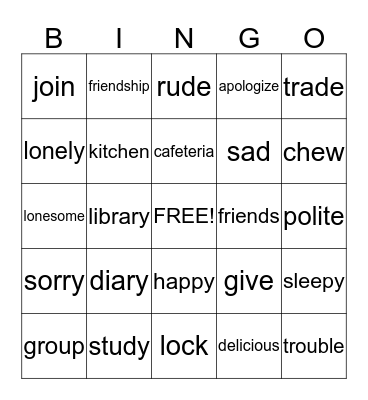 Friendship Bingo Card
