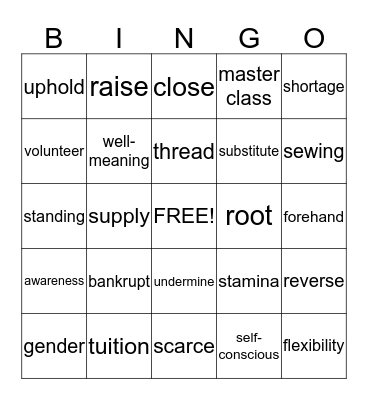 Vocabulary practice Bingo Card