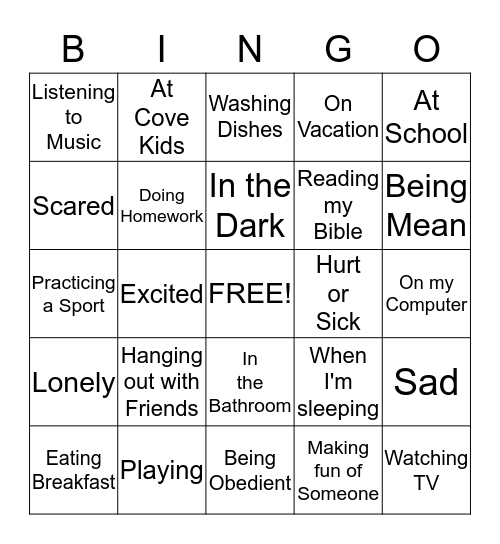 God is there when I'm... Bingo Card