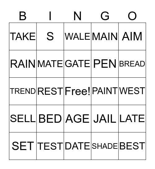 /e/ & /ei/ Bingo Card