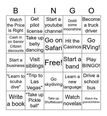 Vivian's Retirement Plans Bingo Card