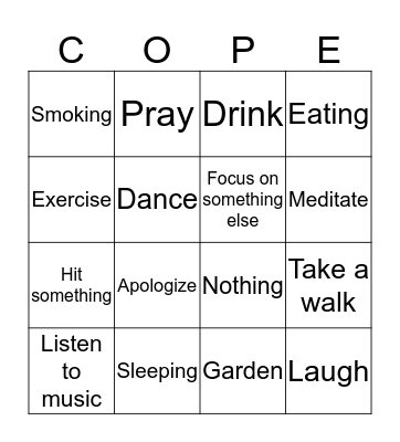 Coping Skills Bingo Card