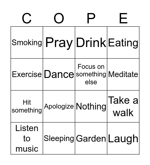 Coping Skills Bingo Card