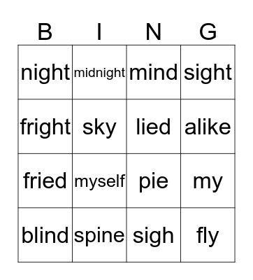 BINGO-Long i-i, y, igh, ie Bingo Card