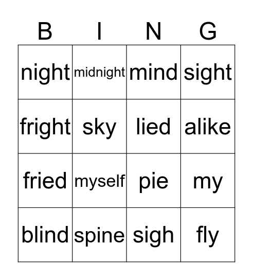 BINGO-Long i-i, y, igh, ie Bingo Card