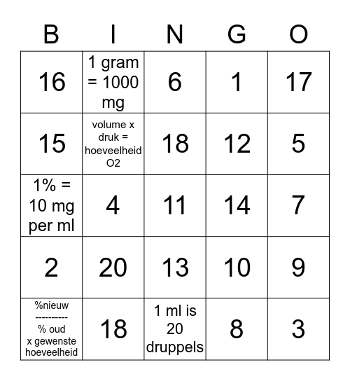 Verpleegkundig rekenen bingo  Bingo Card