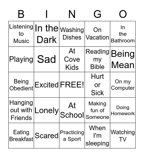 God is there when I'm... Bingo Card