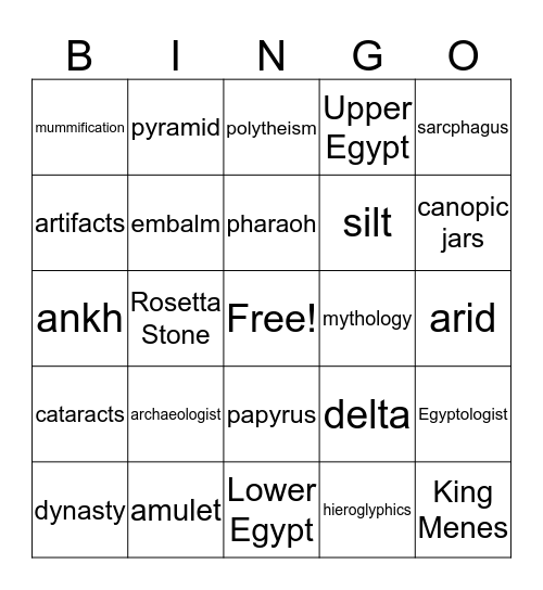 Ancient Egypt Vocabulary Bingo Card