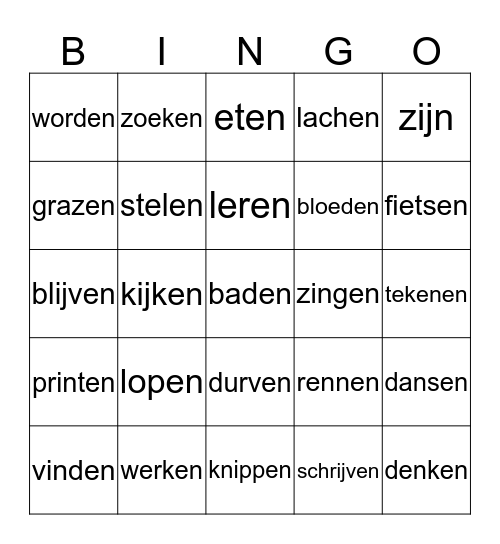 Werkwoord bingo Card