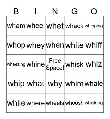 "WH" BINGO Card