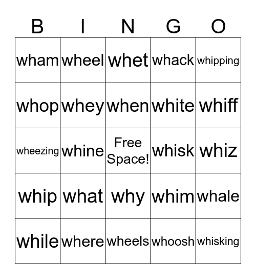"WH" BINGO Card