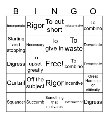 Vocabulary 13 Bingo Card