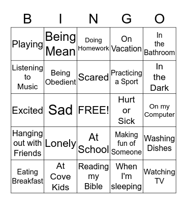 God is there when I'm... Bingo Card