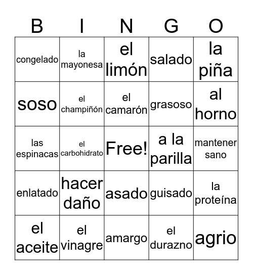 comida española Bingo Card