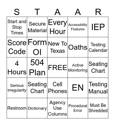 STAAR Training Fun! Bingo Card