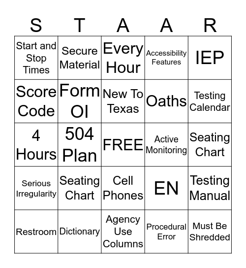 STAAR Training Fun! Bingo Card