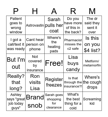 Pharmacy Life Bingo Card