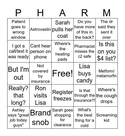 Pharmacy Life Bingo Card