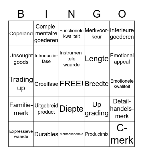 Hoofdstuk 9 Product Bingo Card