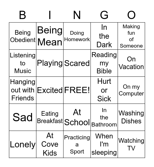 God is there when I'm... Bingo Card