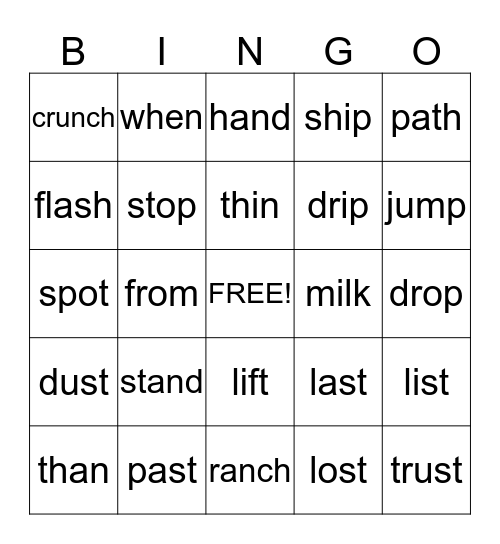 Blends and Digraph Bingo Card