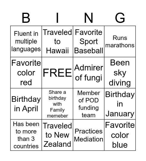DA Bingo  Bingo Card
