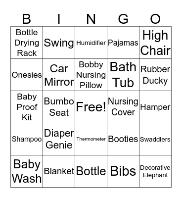 Elissa's Baby Shower Bingo Card