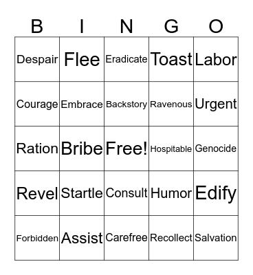 The Arrival-Chapter 3 Vocabulary Bingo Card