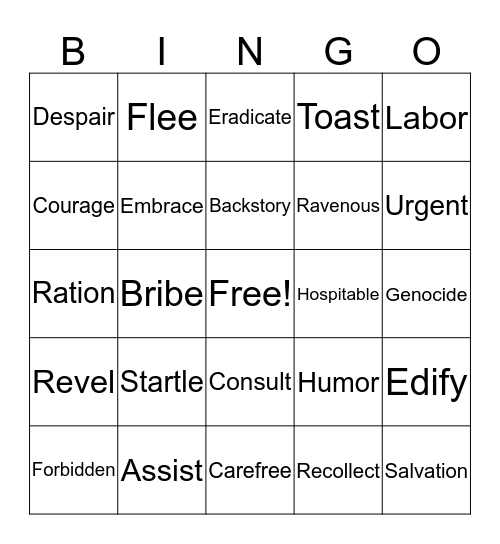 The Arrival-Chapter 3 Vocabulary Bingo Card