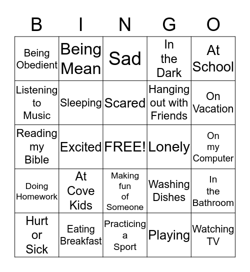 God is there when I'm... Bingo Card