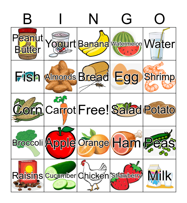 Healthy Eating Bingo Card