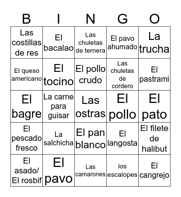 Food Bingo Card