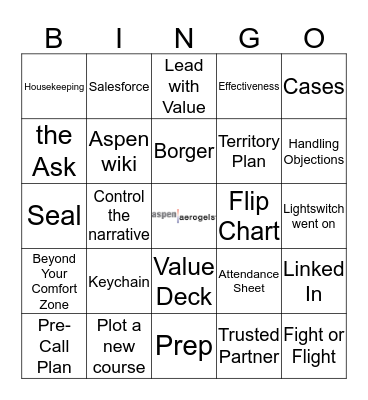 Aspen Aerogels Sales Meeting 2019 Bingo Card
