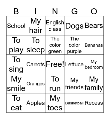 I like... Bingo Card