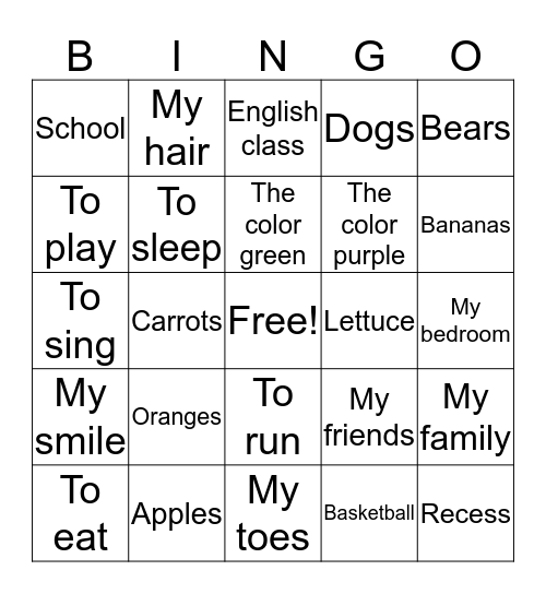 I like... Bingo Card