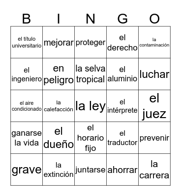 Carreras y el Medio Ambiente Bingo Card