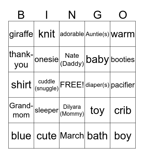 Baby Gift Bingo! Bingo Card