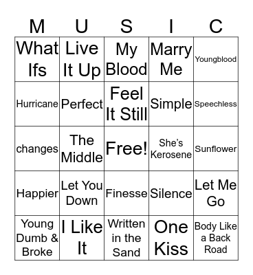 Best of 2018 Music Bingo Card