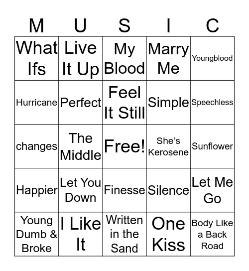 Best of 2018 Music Bingo Card