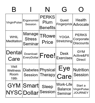 WellBeing-O Bingo Card