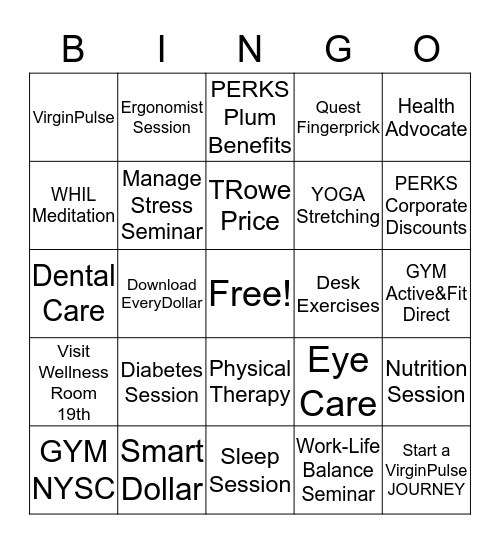 WellBeing-O Bingo Card