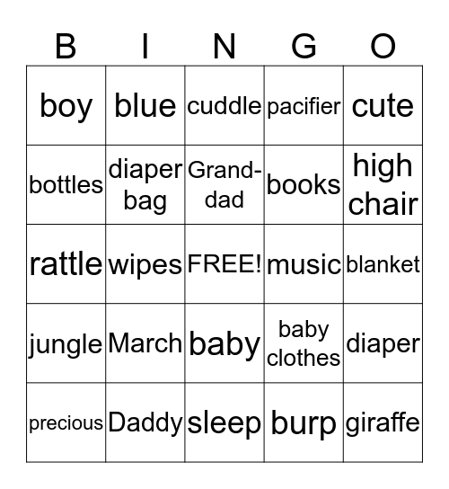 Baby Starr Bingo Card
