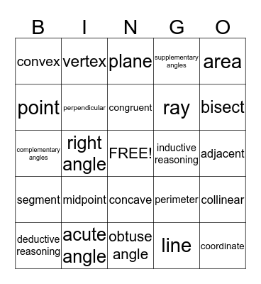 Geometry Vocabulary Bingo Card