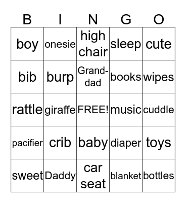 Baby Starr Bingo Card
